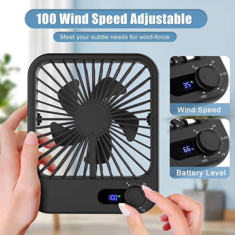 COOPERWIN Small Desk Fan, 100 Speeds Personal Fan Portable Rechargeable with Battery Powered, 180°Tilt Adjustable Quiet Bedroom Fan, Home Beach Camping Travel Office Desk Accessories, Black - Image 2